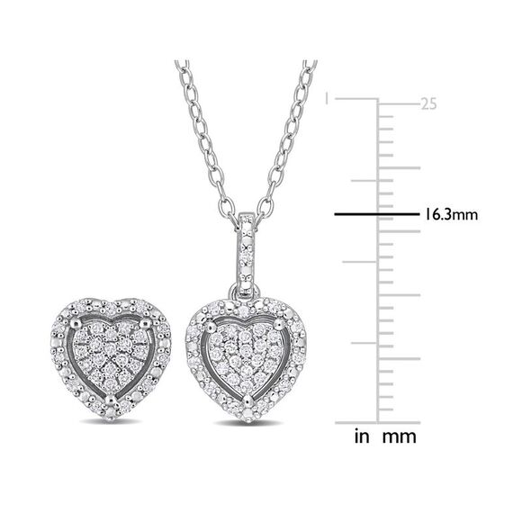 2/5 Carat (ctw) Diamond Cluster Heart Earrings and Pendant Set Sterling Silver